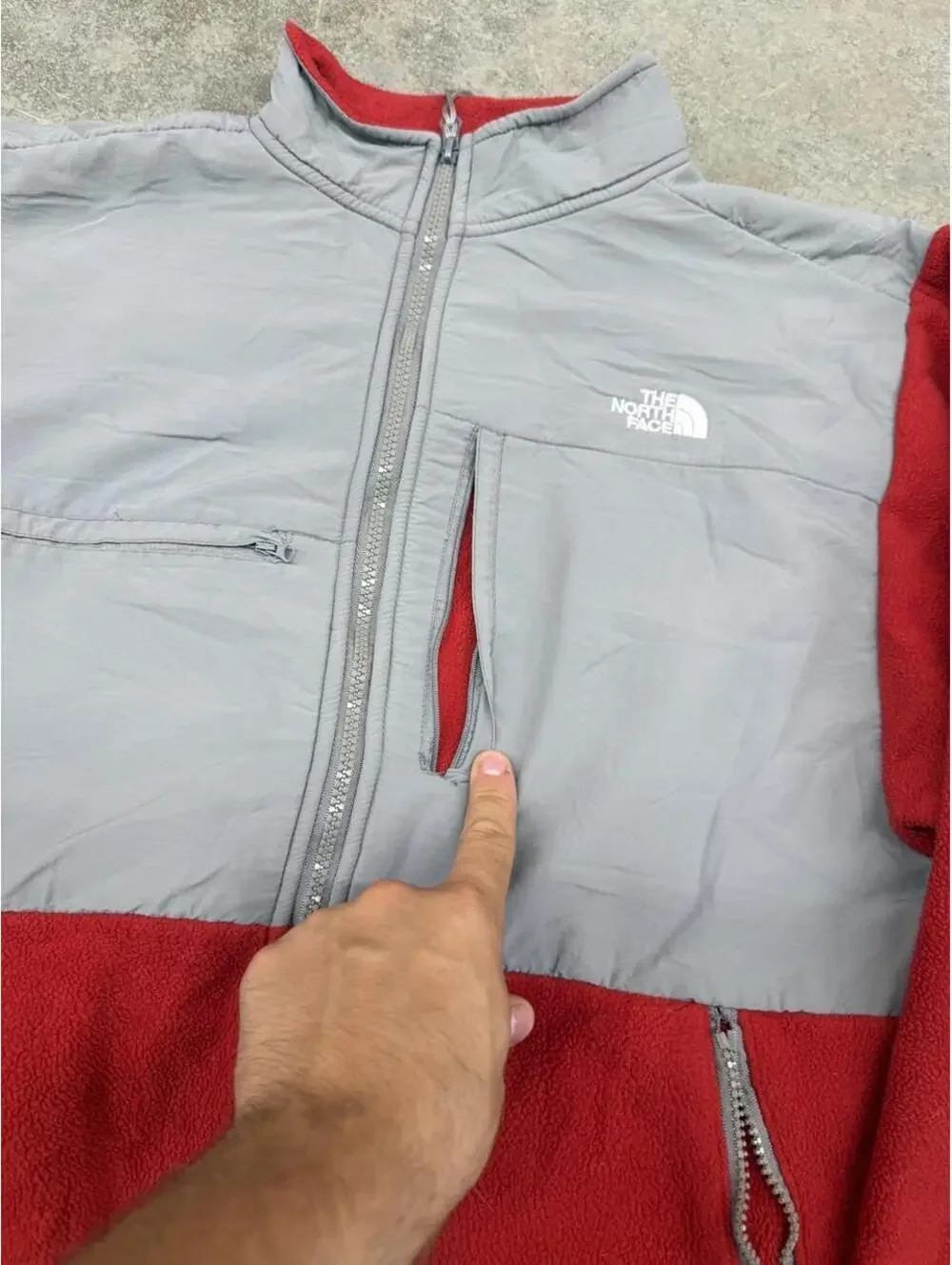 vintage the north face denali fleece red and grey jacket size medium